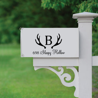 Black Antlers And Initial Personalized Mailbox Decal