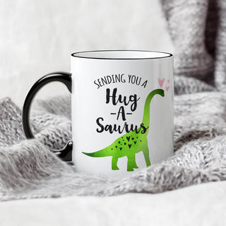 Hug-A-Saurus White Coffee Mug with Black Rim and Handle-11oz