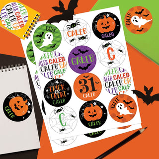 Green Name Trick-Or-Treat Personalized Round Stickers - Set of 48