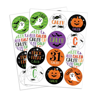 Green Name Trick-Or-Treat Personalized Round Stickers - Set of 48
