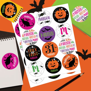Pink Name Trick-Or-Treat Personalized Round Stickers - Set of 48