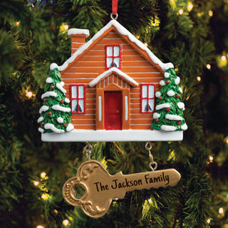 Snowy Cabin With Key Personalized Ornament
