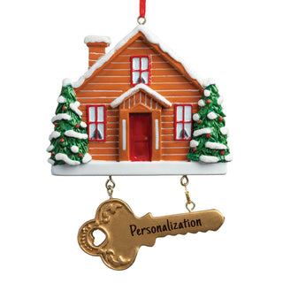 Snowy Cabin With Key Personalized Ornament