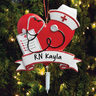 Nurse Cap And Stethoscope Personalized Heart Ornament