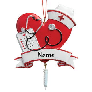 Nurse Cap And Stethoscope Personalized Heart Ornament