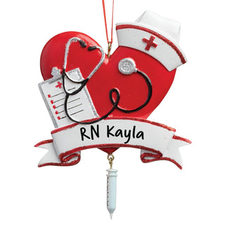 Nurse Cap And Stethoscope Personalized Heart Ornament