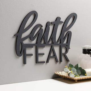 Faith Over Fear Black Painted Wood Plaque