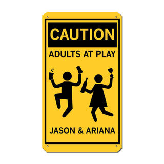 Caution Adults At Play Personalized Metal Sign