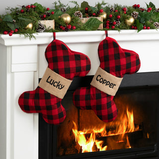 Black & Red Plaid Dog Bone Personalized Stocking