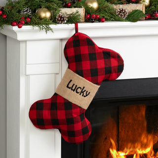 Black & Red Plaid Dog Bone Personalized Stocking