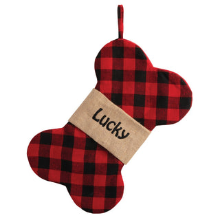 Black & Red Plaid Dog Bone Personalized Stocking