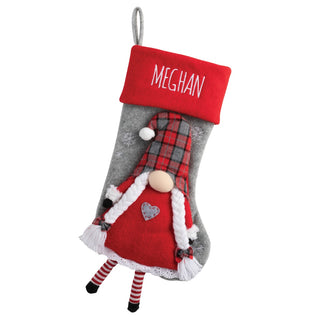 Plaid Gnome Personalized Stocking With Red Cuff