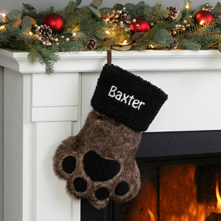 Dark Brown Fur Paw With Black Sherpa Cuff Personalized Stocking