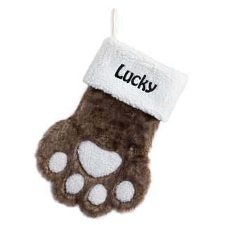 Dark Brown Fur Paw With Ivory Sherpa Cuff Personalized Stocking