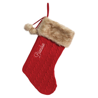Tan Fur Cuffed Red Knit Personalized Stocking