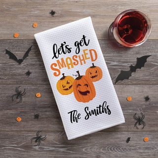 Let's Get Smashed Pumpkins Personalized Waffle Tea Towel