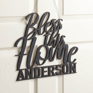 Bless This Home Personalized Black Wood Plaque