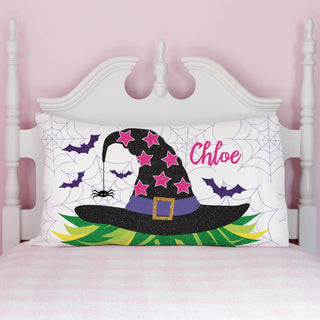 Spooky Witch Hat With Pink Stars Personalized Pillowcase