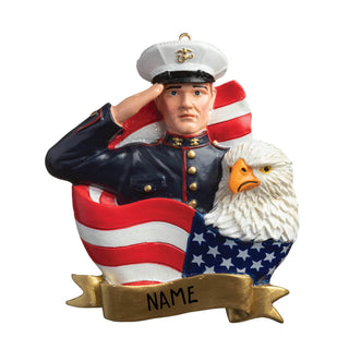 Marine With Eagle & Flag  Personalized Ornament
