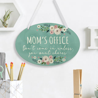 Mom's Office Floral Oval Hanging Sign