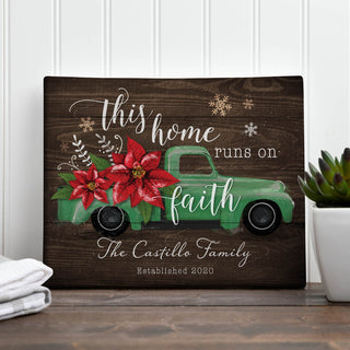 Poinsettia Truck Runs On Faith Personalized  8x10 Canvas