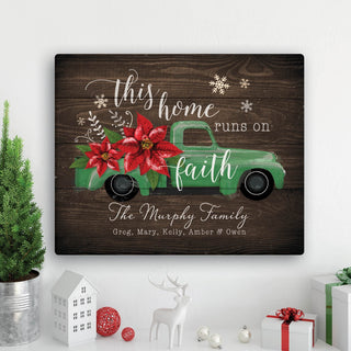 Poinsettia Truck Runs On Faith Personalized 16x20 Canvas