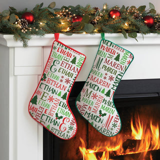 Repeating Name And Initial Personalized Stocking With Red Trim