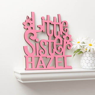 Little Sister Personalized Pink Wood Plaque