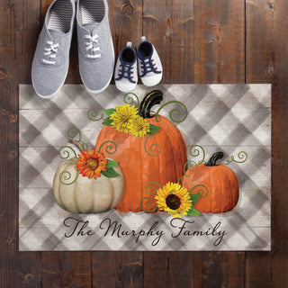 Sunflowers And Pumpkins Personalized Thin Doormat