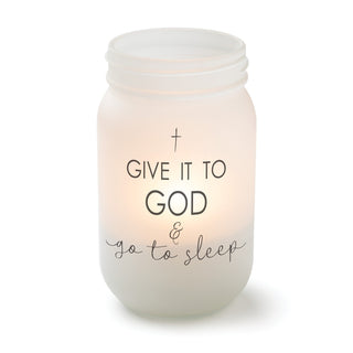 Give It To God Frosted Glass Mason Jar Votive Holder