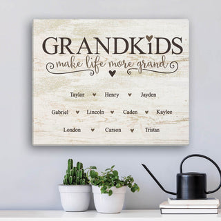 Grandkids Make Life More Grand Personalized 11x14 Ivory Canvas