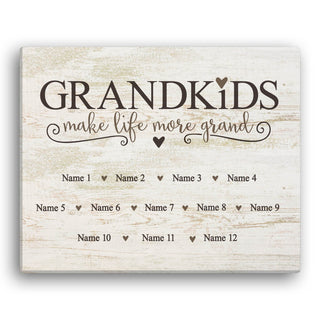 Grandkids Make Life More Grand Personalized 11x14 Ivory Canvas