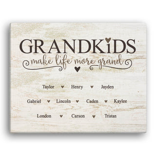 Grandkids Make Life More Grand Personalized 11x14 Ivory Canvas