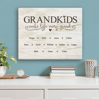 Grandkids Make Life More Grand Personalized 16x20 Ivory Canvas