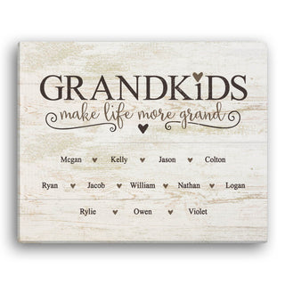 Grandkids Make Life More Grand Personalized 16x20 Ivory Canvas