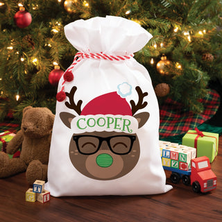 Bespectacled Reindeer Personalized Santa Sack