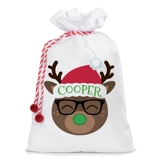 Bespectacled Reindeer Personalized Santa Sack