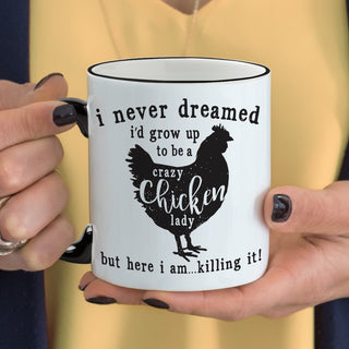 Crazy Chicken Lady Personalized Black Handle Coffee Mug - 11 oz.