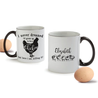 Crazy Chicken Lady White Coffee Mug with Black Rim and Handle-11oz