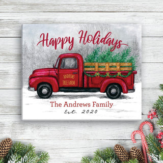 Happy Holidays Tree Farm Truck Personalized 16x20 Canvas