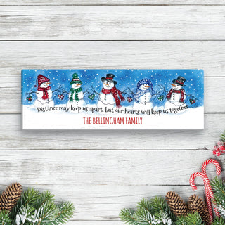 Our Hearts Keep Us Together Snowmen Family Personalized 6x18 Canvas