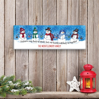 Our Hearts Keep Us Together Snowmen Family Personalized 9x27 Canvas