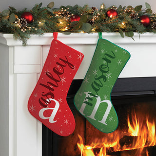 Large Initial And Name Personalized Green Trimmed Stocking