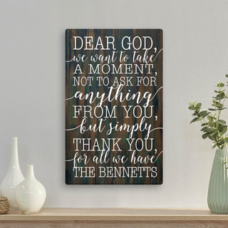 Dear God, Thank You For All We Have Personalized 10x16 Canvas