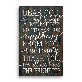 Dear God, Thank You For All We Have Personalized 10x16 Canvas