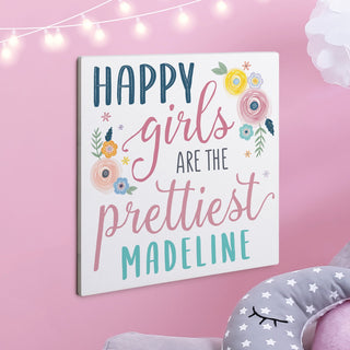 Happy Girls Personalized Wood Art Plaque