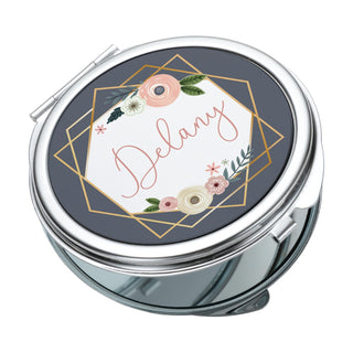 Geometric Frame With Flowers Personalized Compact Mirror
