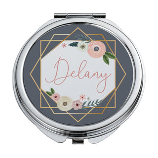 Geometric Frame With Flowers Personalized Compact Mirror