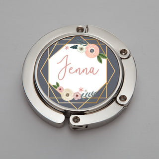 Geometric Frame With Flowers Personalized Purse Hanger