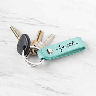 Faith Cross Aqua Leatherette Key Ring